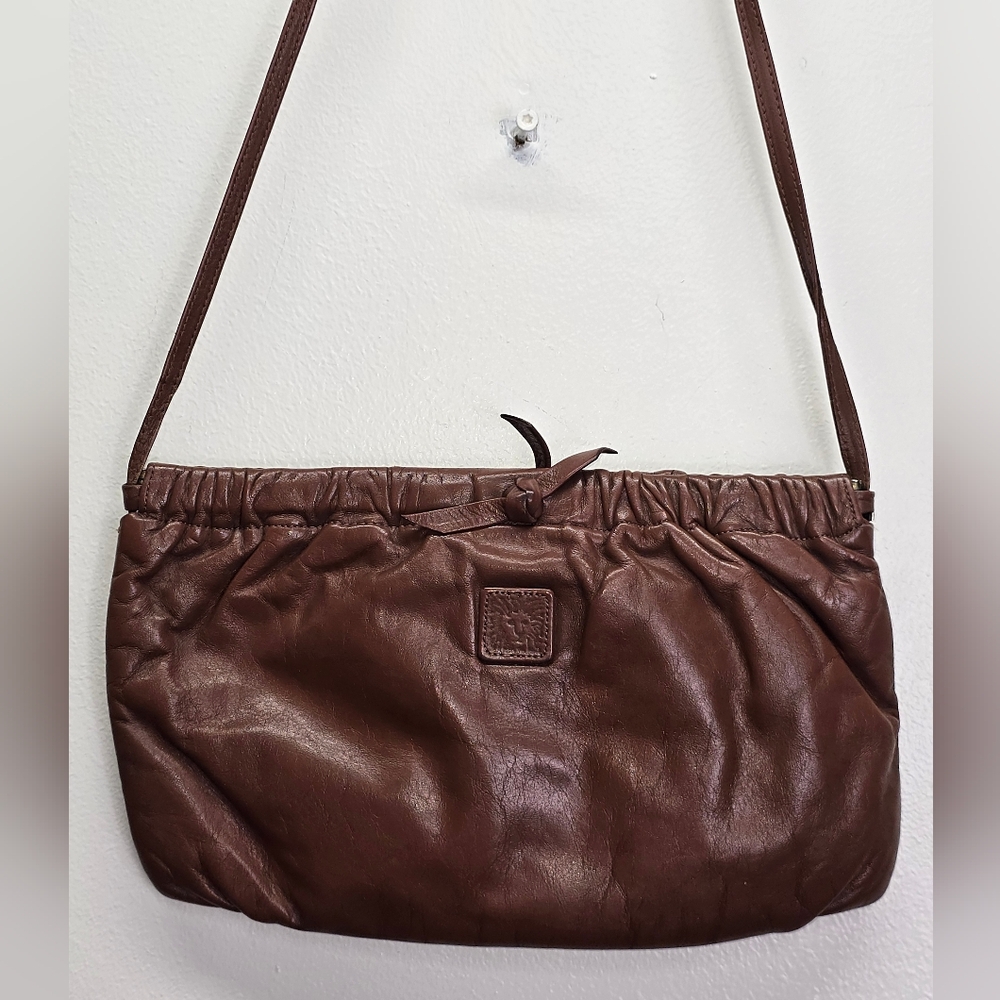 Vtg 70s 80s Anne Klein Calderon Brown Leather Crossbody Purse Baguette Boho